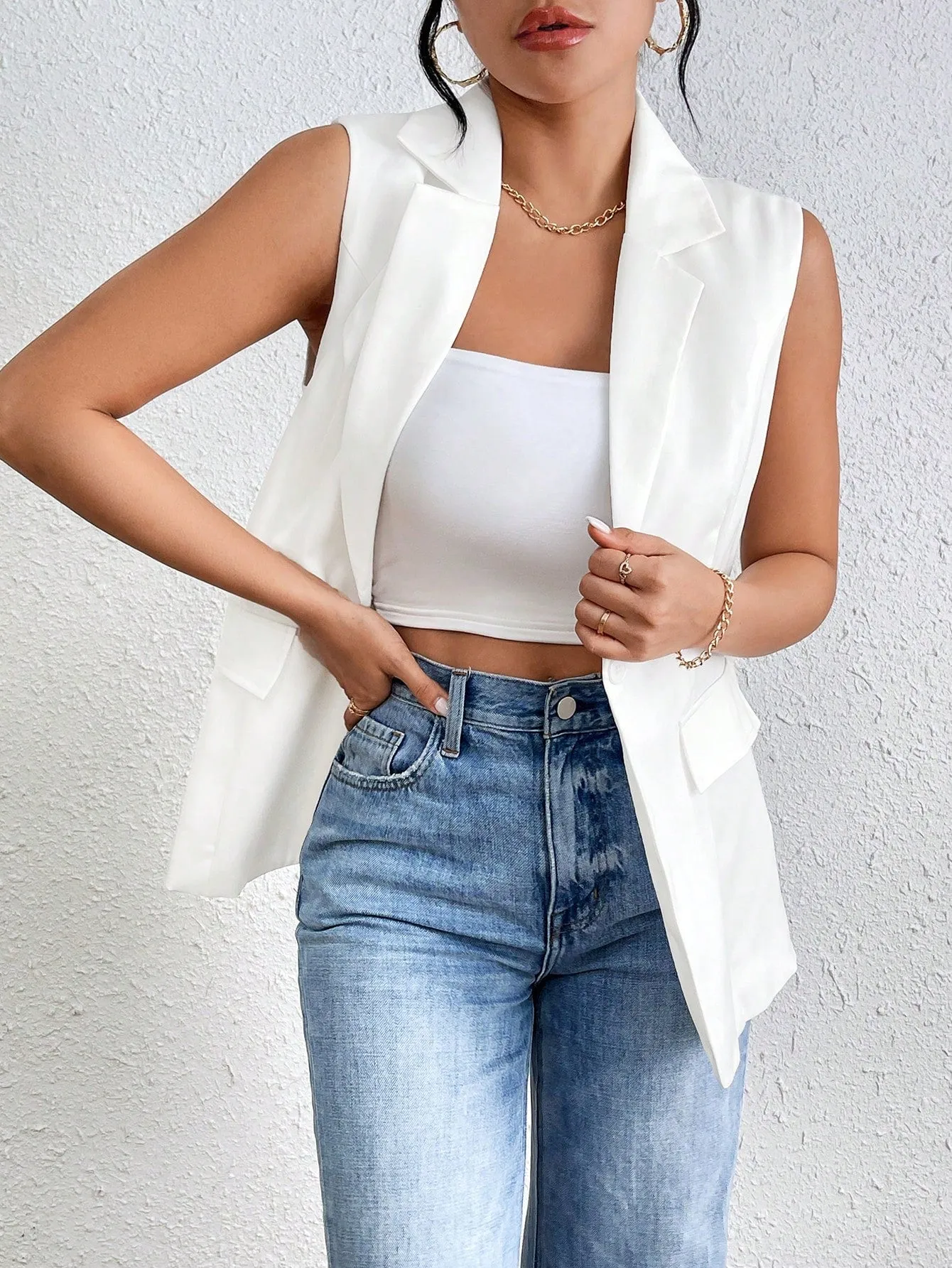 Cherry Vibes Chaleco Sin Mangas Diseño Blazer en