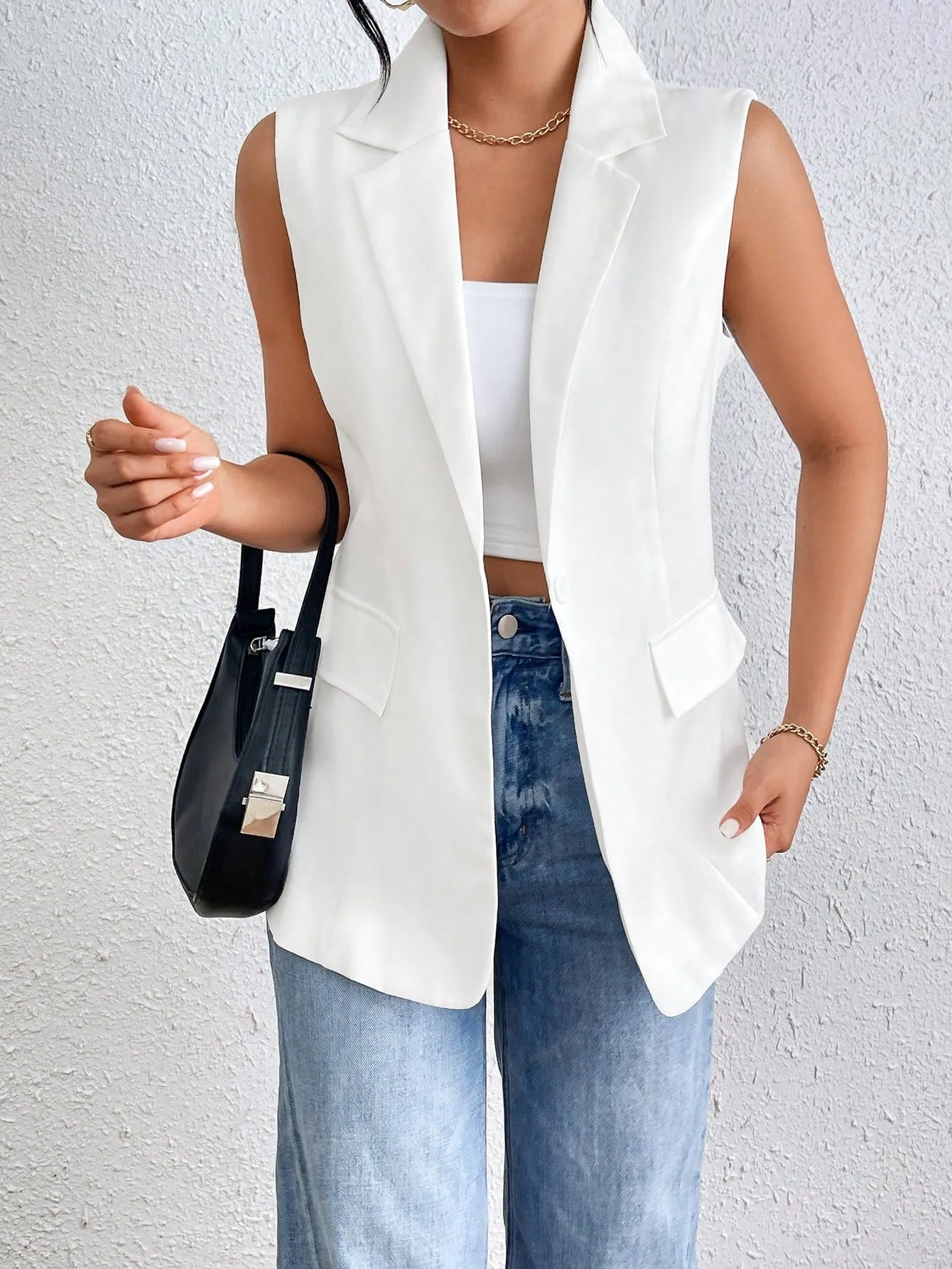 Cherry Vibes Chaleco Sin Mangas Diseño Blazer en