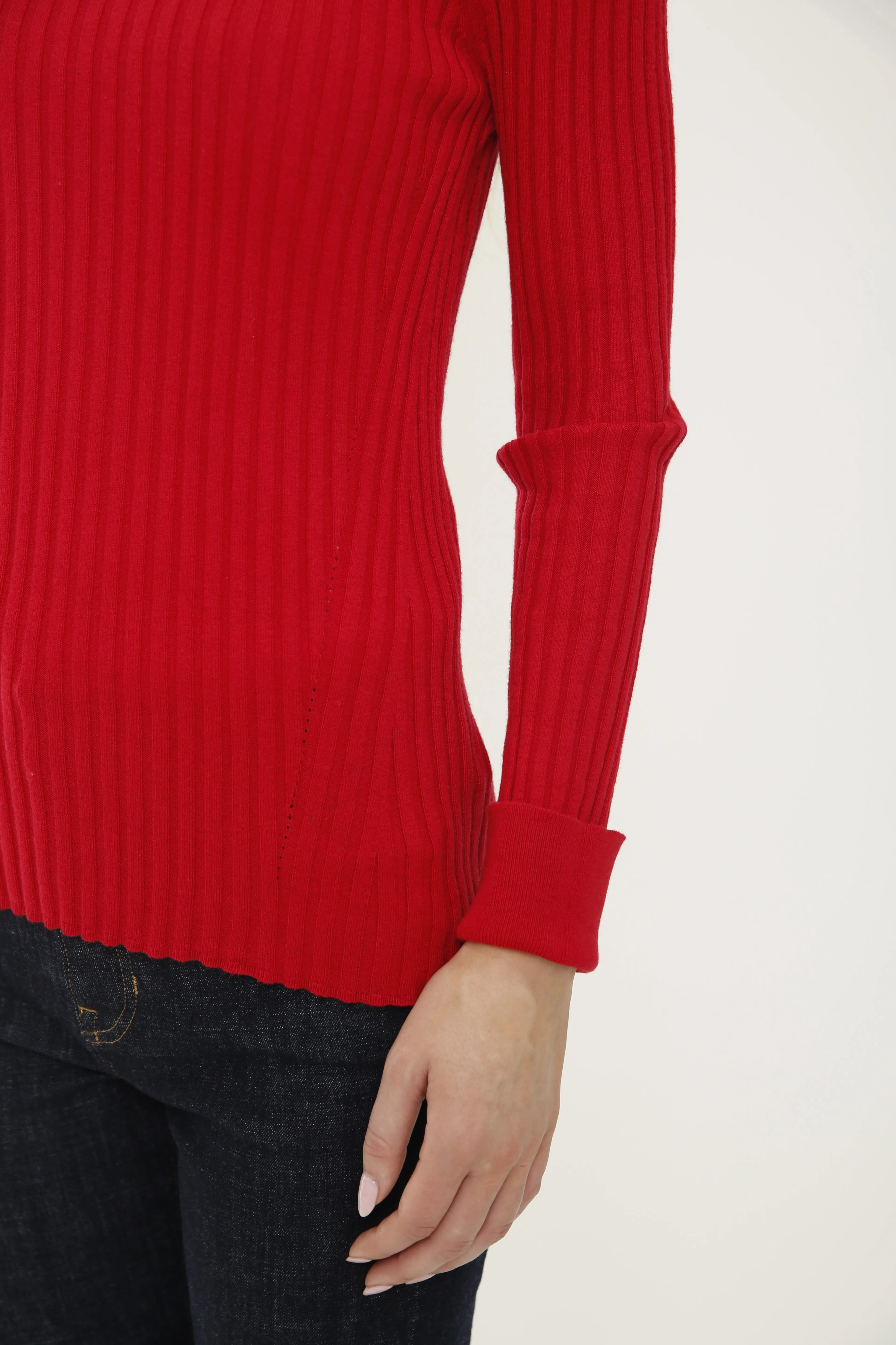 Cotton/Cashmere Blend Long Sleeve Rib Turtle Neck Pullover