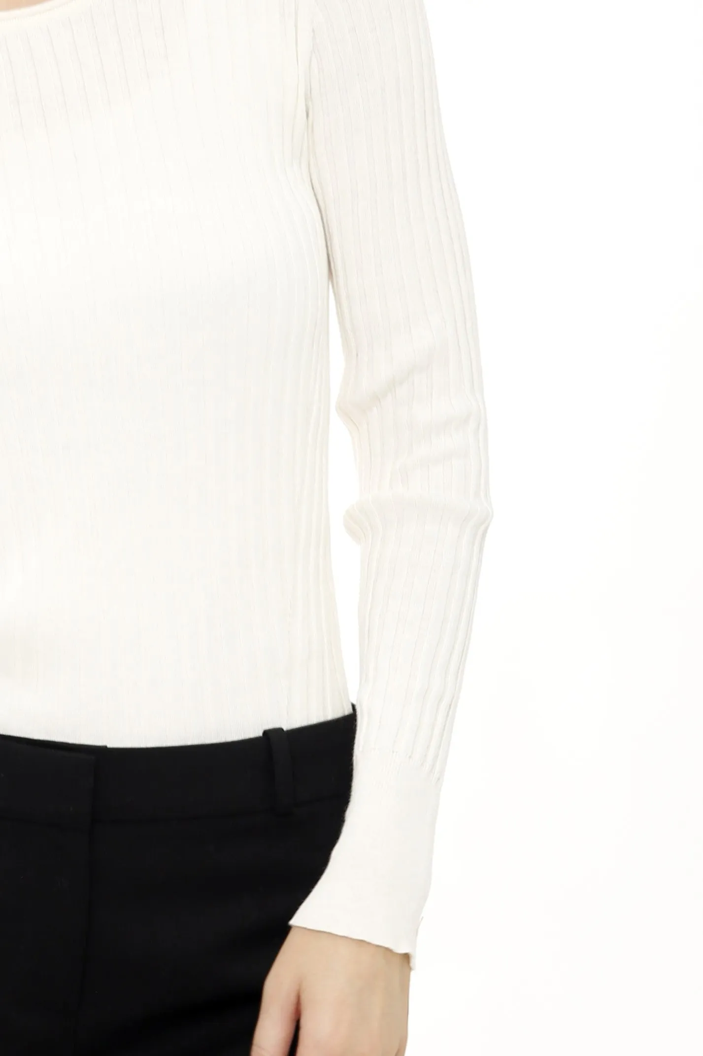Cotton/Cashmere Blend Long Sleeve Rib Turtle Neck Pullover