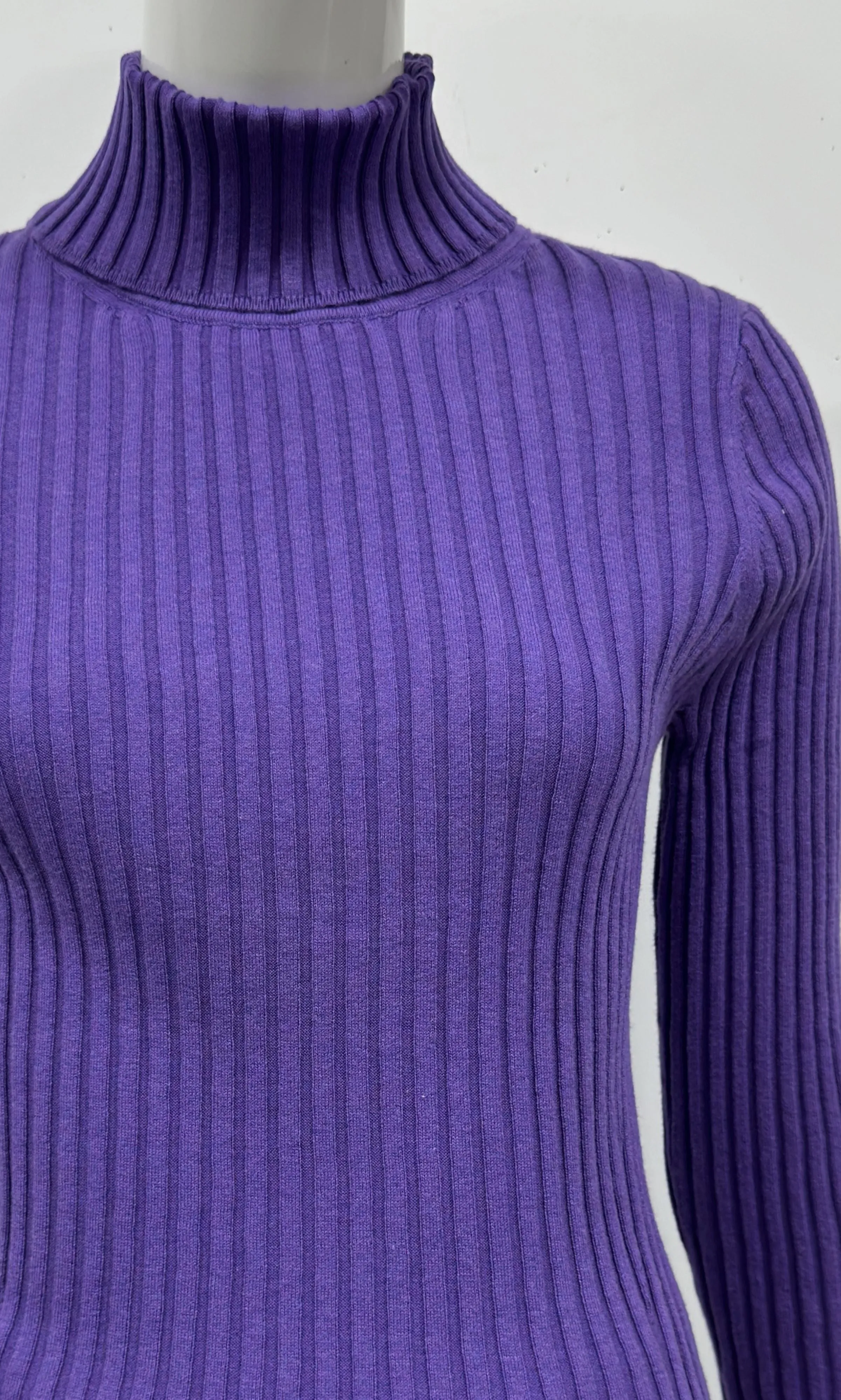 Cotton/Cashmere Blend Long Sleeve Rib Turtle Neck Pullover