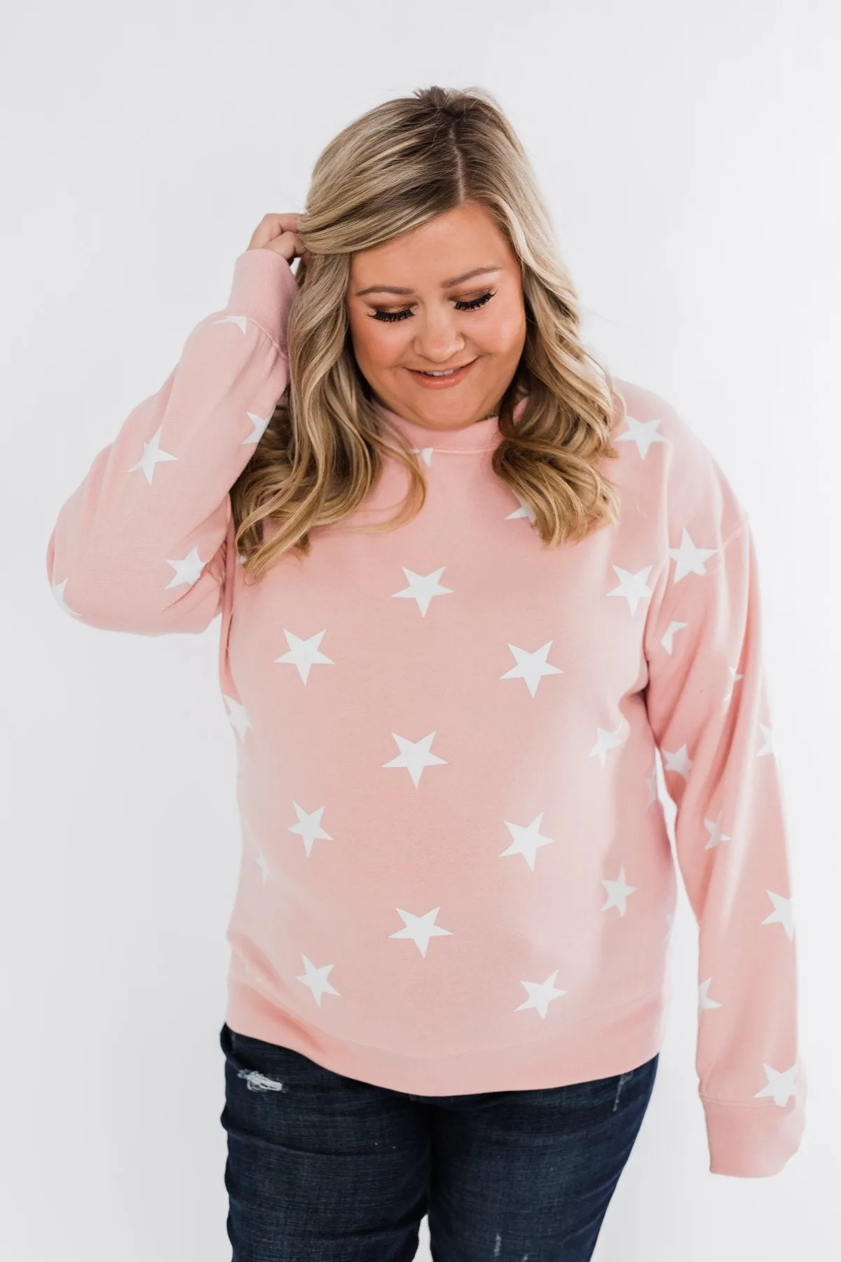 Counting The Stars Crew Neck Pullover- Light Pink
