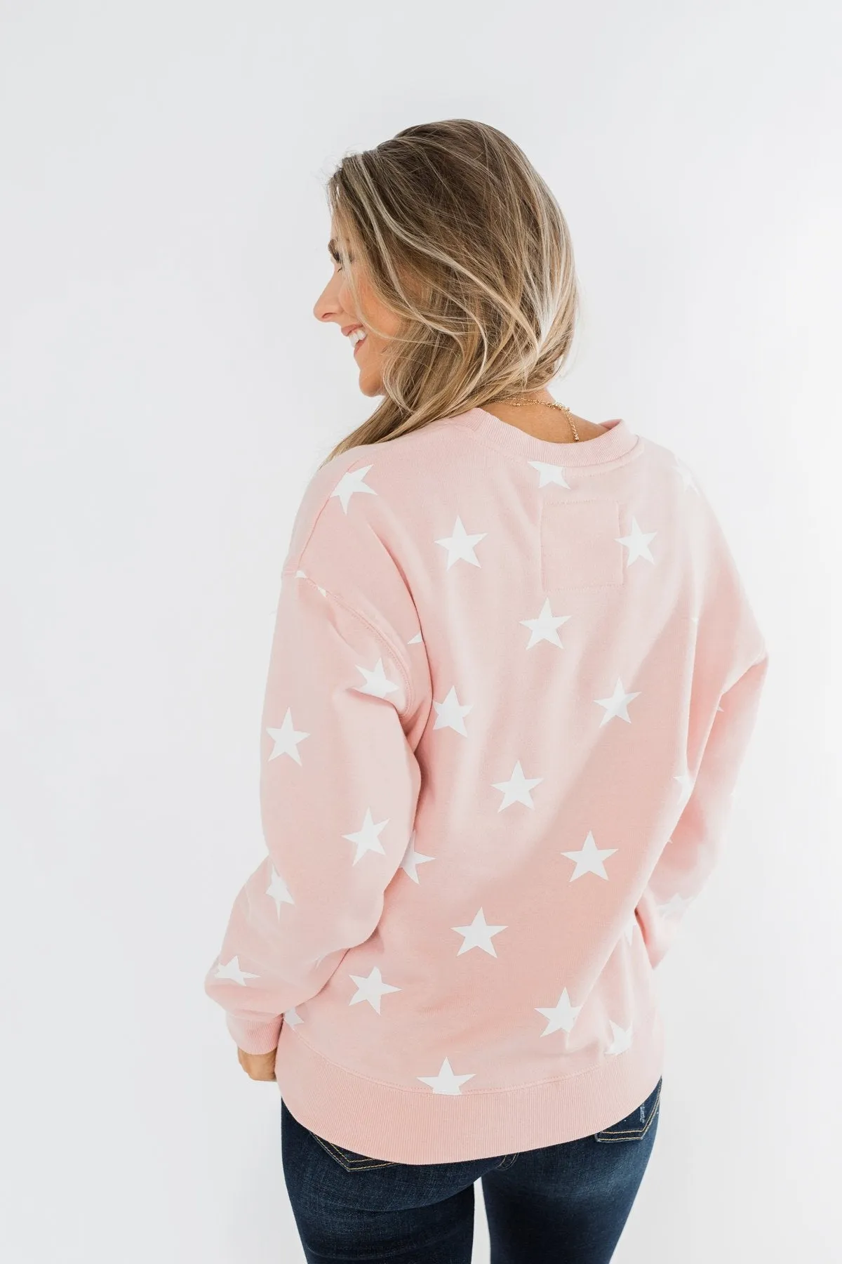 Counting The Stars Crew Neck Pullover- Light Pink