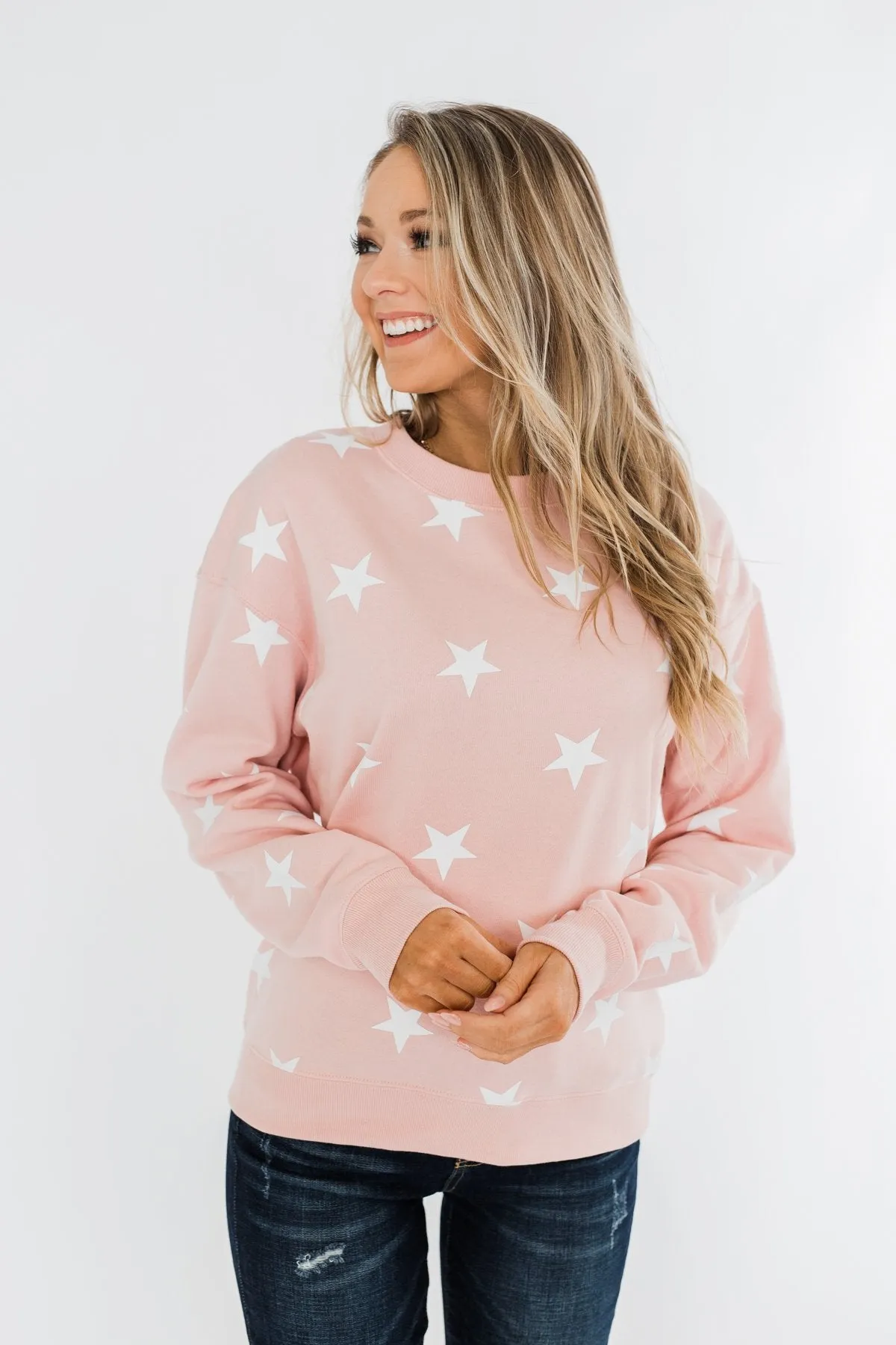 Counting The Stars Crew Neck Pullover- Light Pink