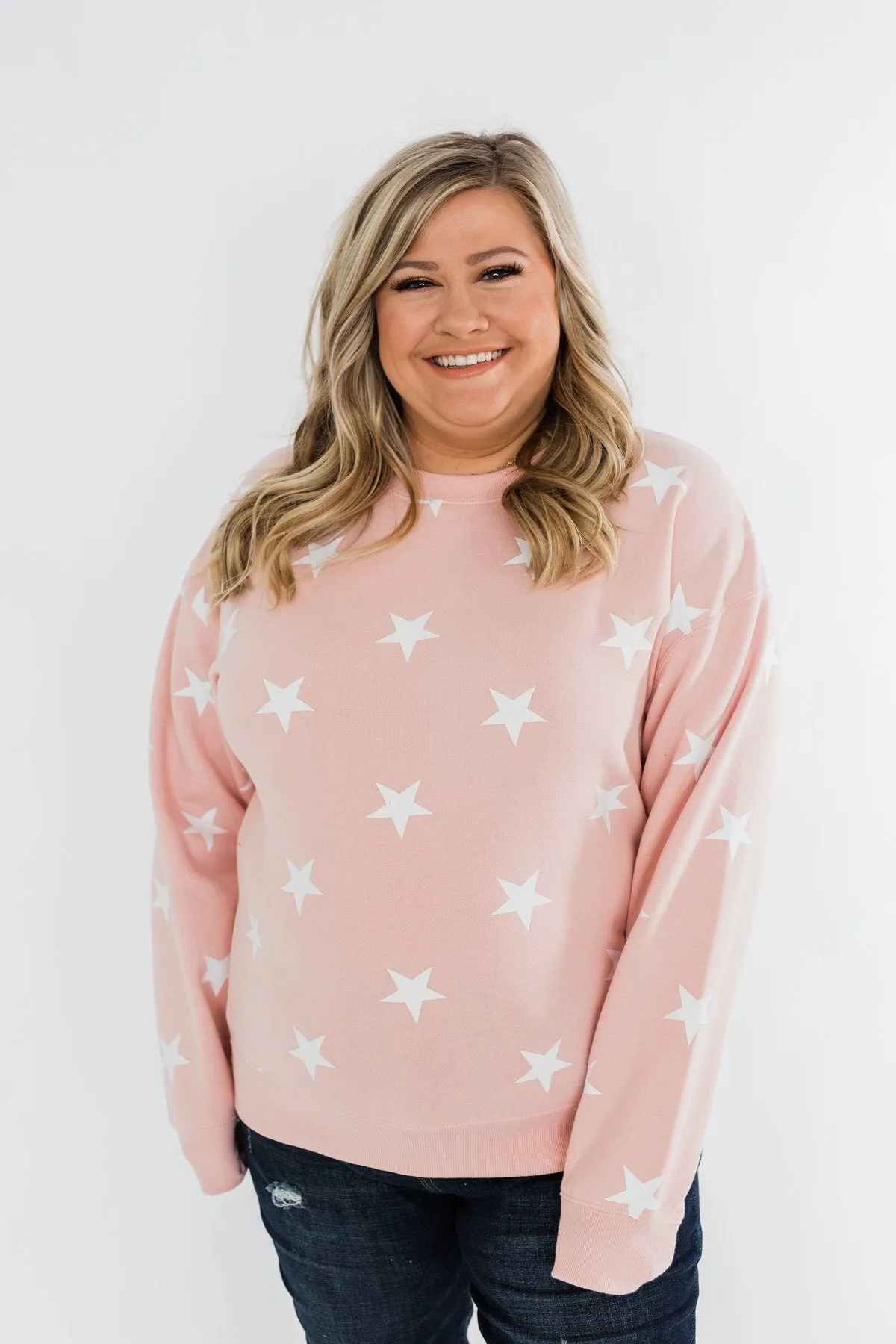 Counting The Stars Crew Neck Pullover- Light Pink