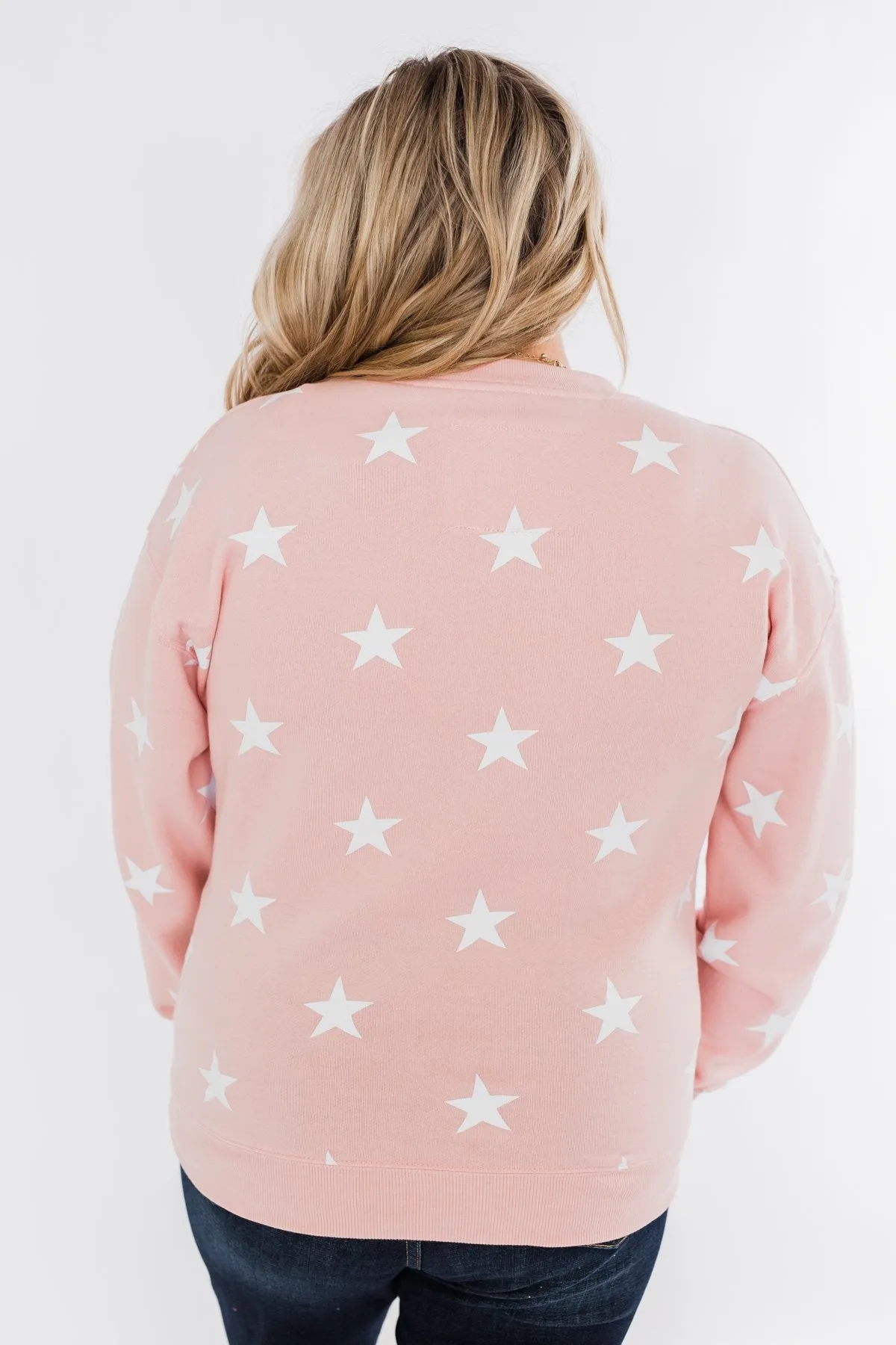 Counting The Stars Crew Neck Pullover- Light Pink