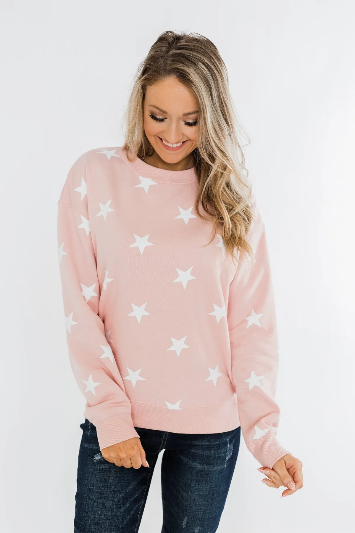 Counting The Stars Crew Neck Pullover- Light Pink