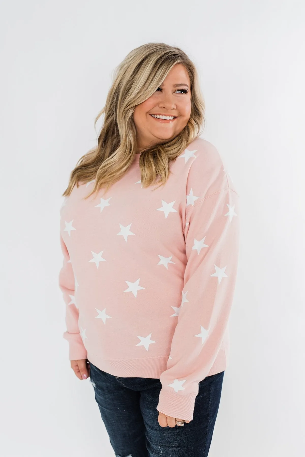 Counting The Stars Crew Neck Pullover- Light Pink