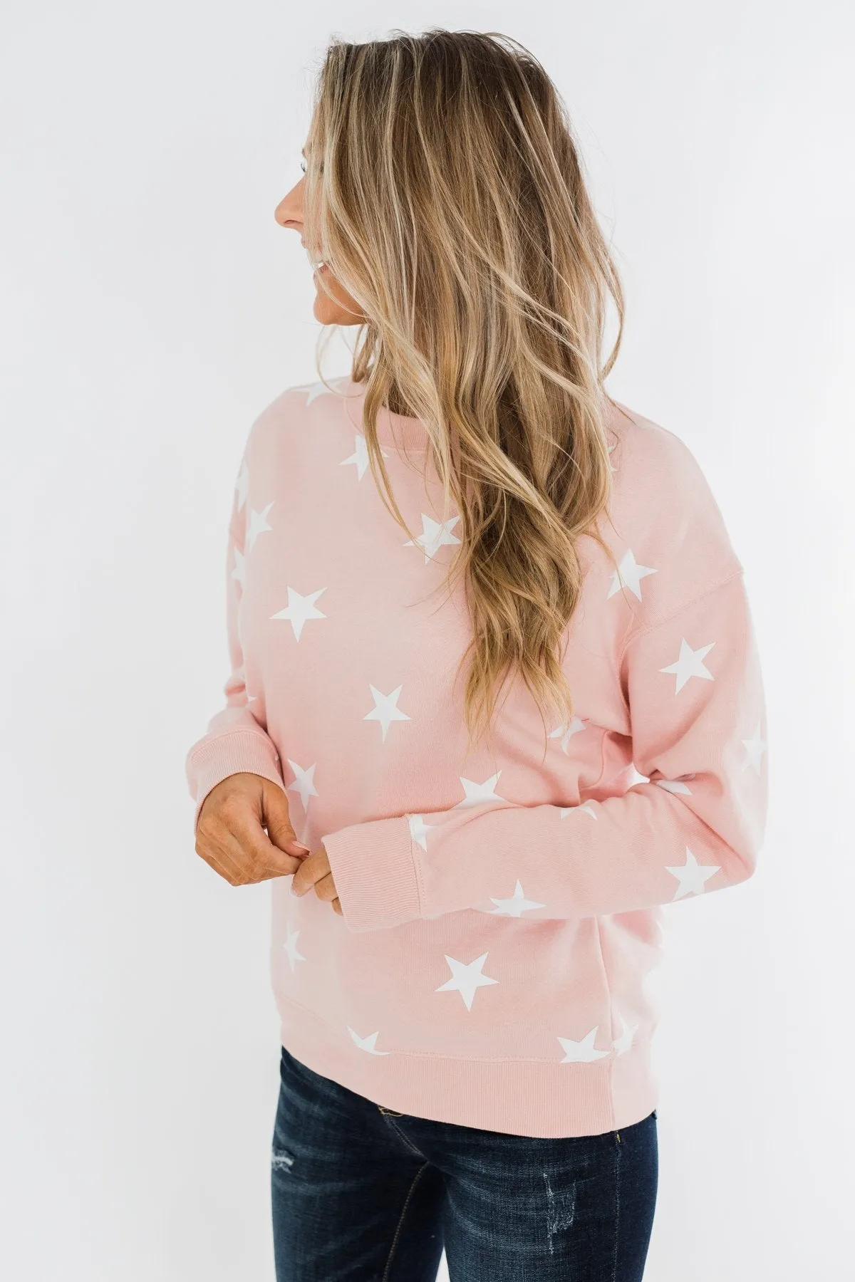 Counting The Stars Crew Neck Pullover- Light Pink