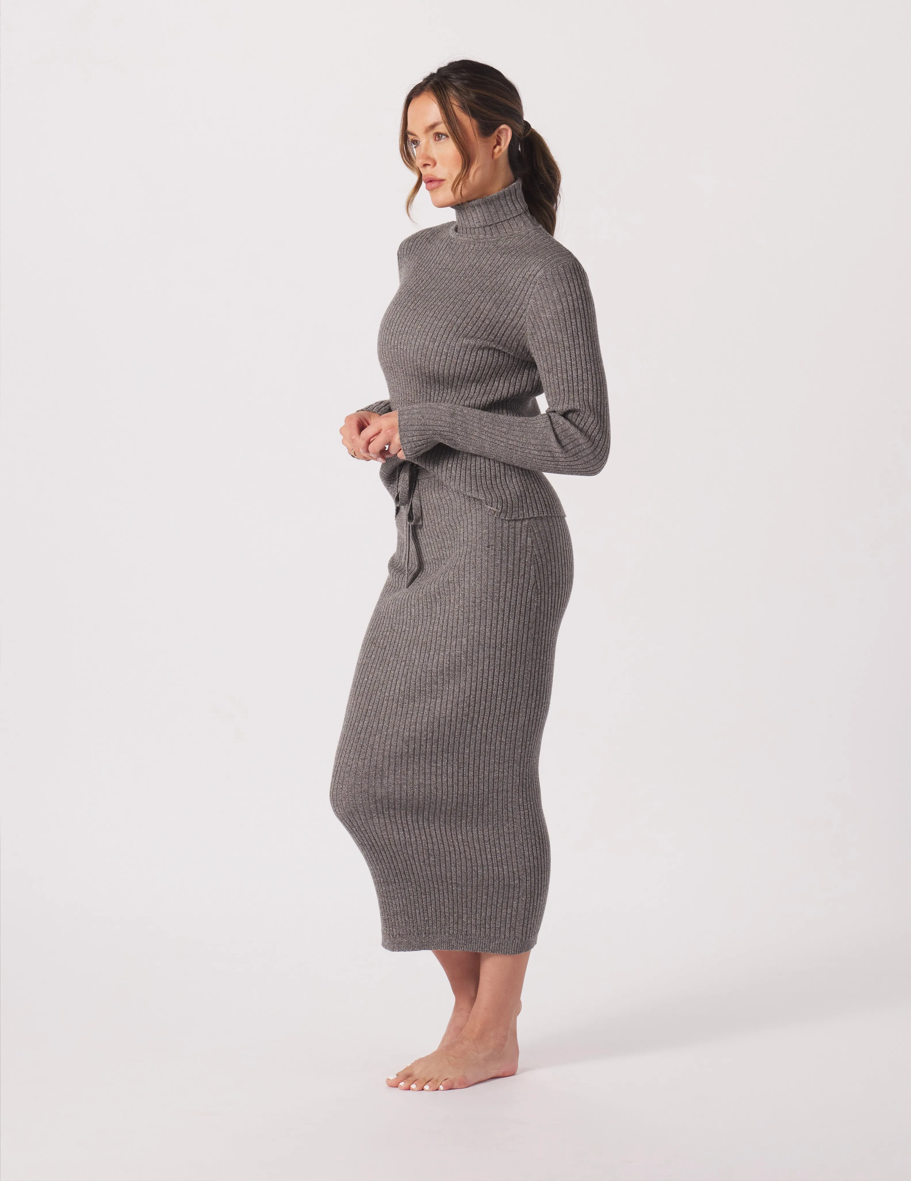 Couture Rib Turtle Neck: Charcoal Heather