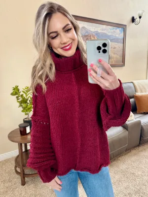 Cozy Oversized Chenille Sweater In Wine
