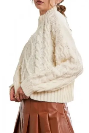 Cream Pearl Accent Mock Neck Sweater