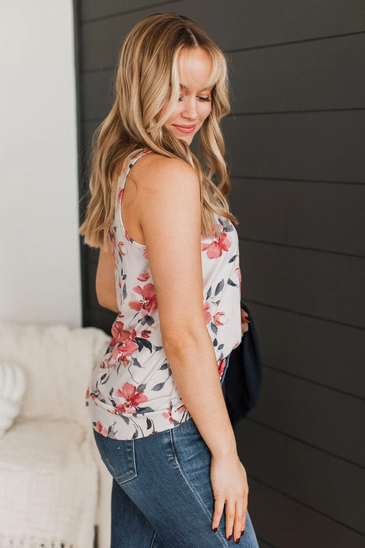 Day Dreams Of You Floral Tank Top- Pale Pink