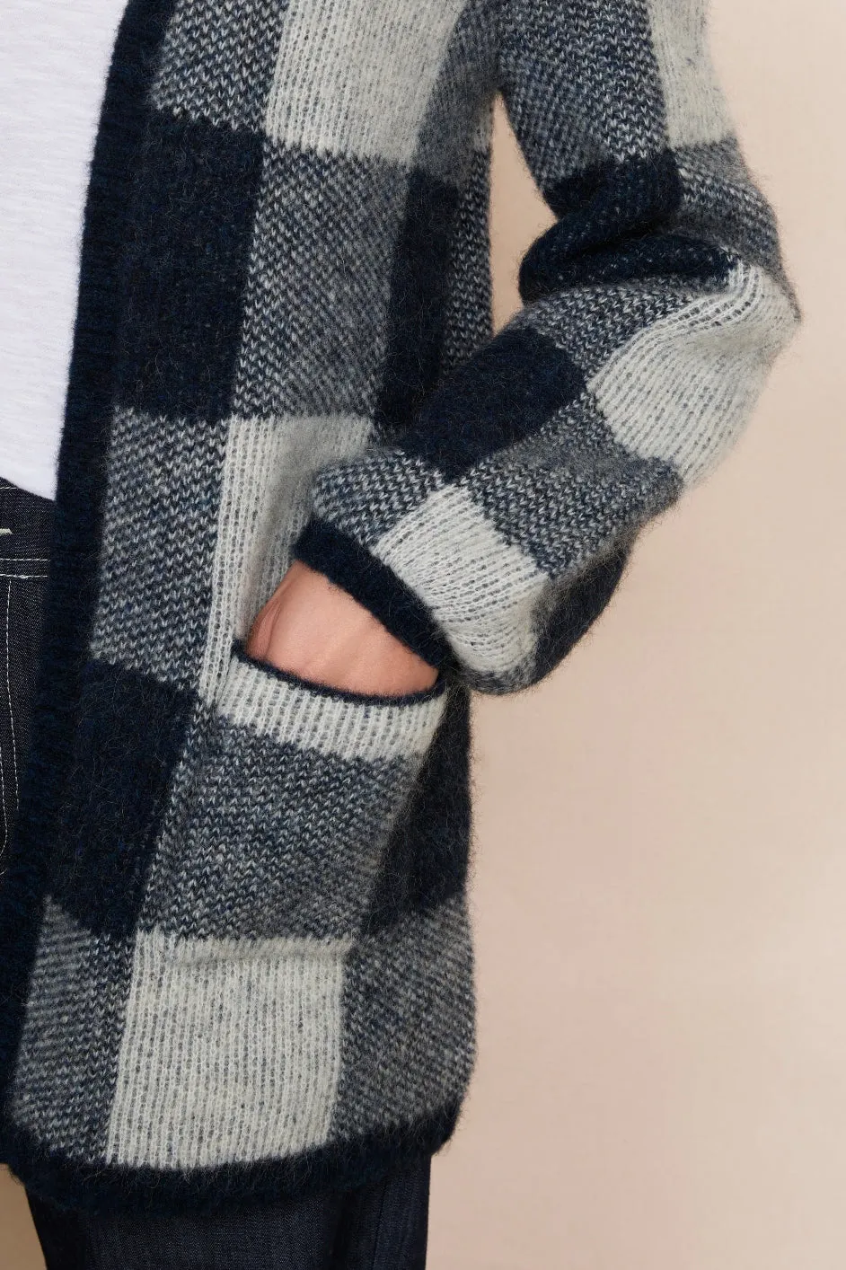 DB X Wyse Check Cardigan - Midnight/Ivory