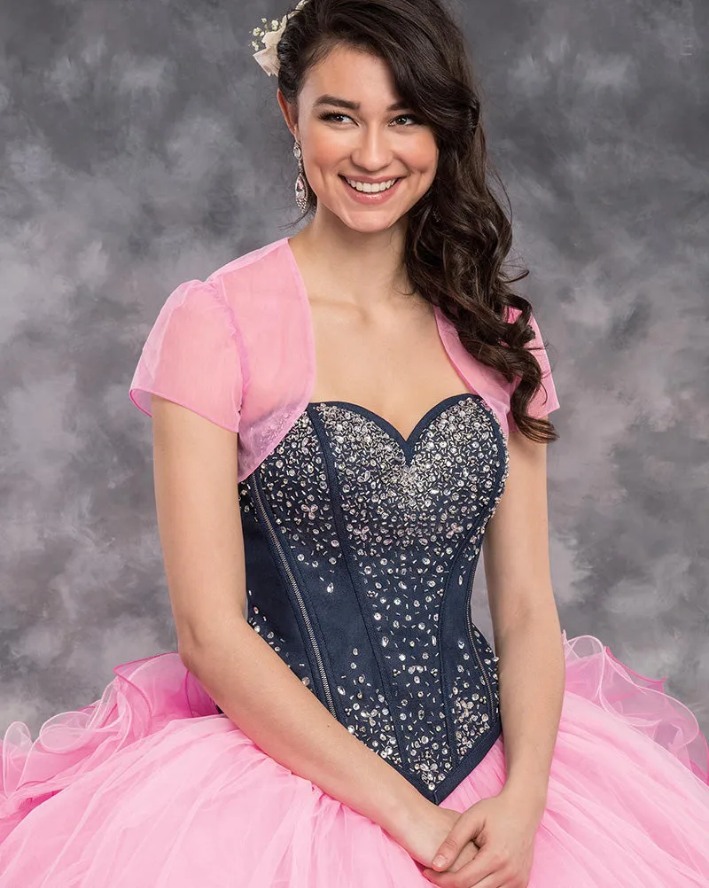 Delicate Pink Organza Ruffles Quinceanera Dresses Beaded Corset Long Tulle Ball Gown Sweet 16