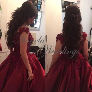 Delicate Satin Ball Gown Prom Dresses with Flowers 2020
