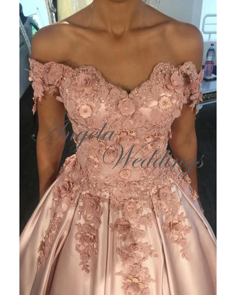Delicate Satin Ball Gown Prom Dresses with Flowers 2020