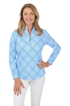 Diagonal Gingham Mock Neck UPF50  Top