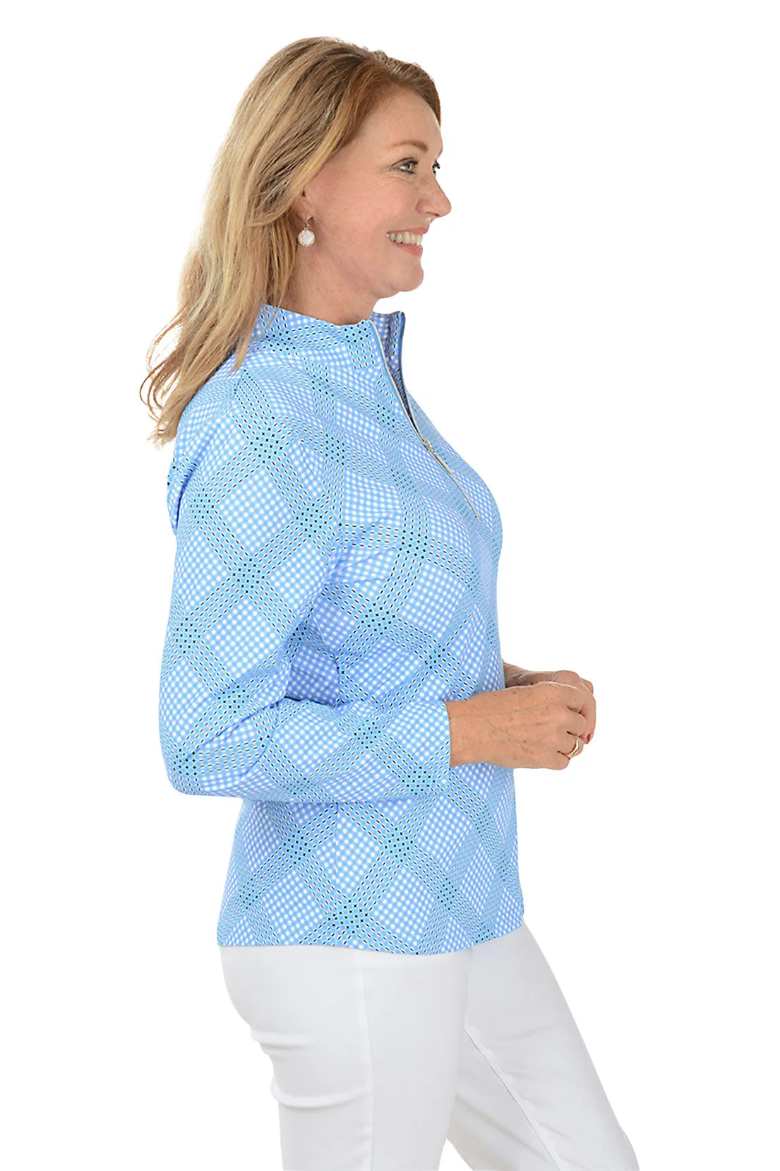 Diagonal Gingham Mock Neck UPF50  Top