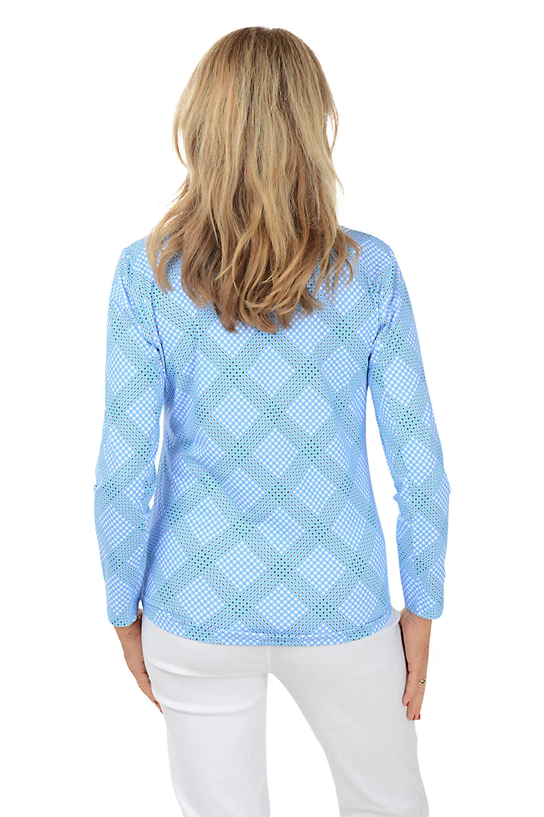Diagonal Gingham Mock Neck UPF50  Top