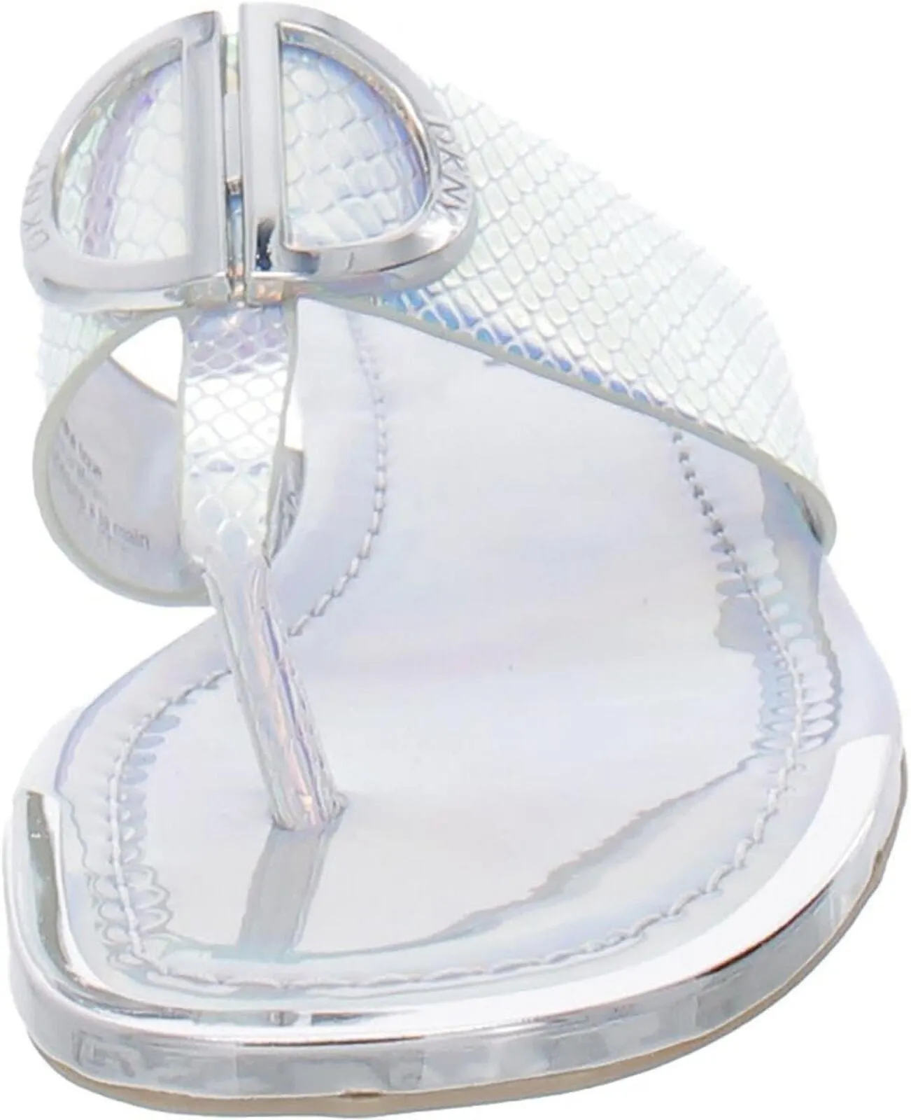 DKNY Women's Flat Logo Sandal K4169795 Silver Iridescent Halcott 7.5M