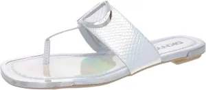 DKNY Women's Flat Logo Sandal K4169795 Silver Iridescent Halcott 7.5M
