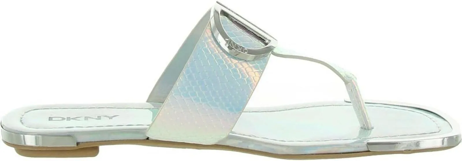 DKNY Women's Flat Logo Sandal K4169795 Silver Iridescent Halcott 7.5M