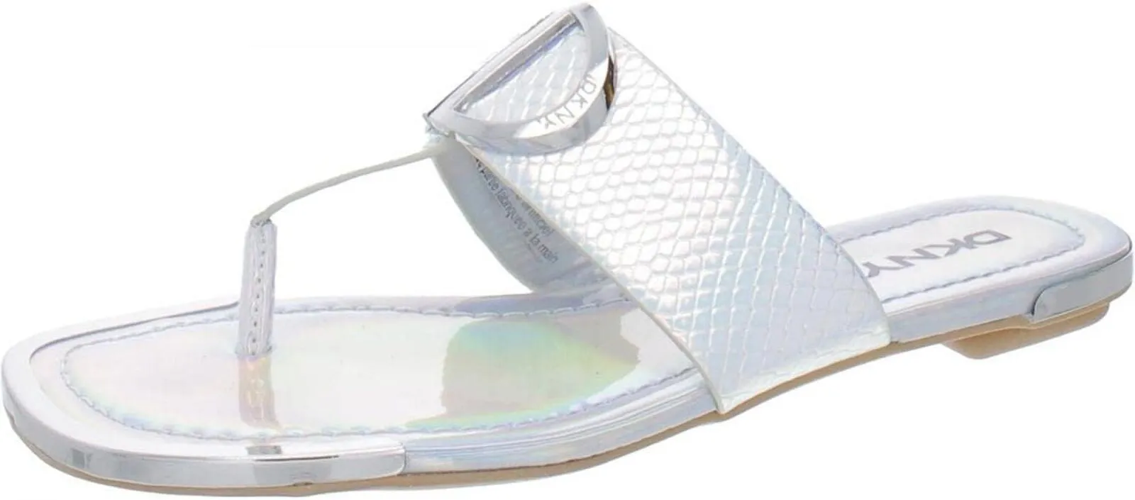 DKNY Women's Flat Logo Sandal K4169795 Silver Iridescent Halcott 7.5M