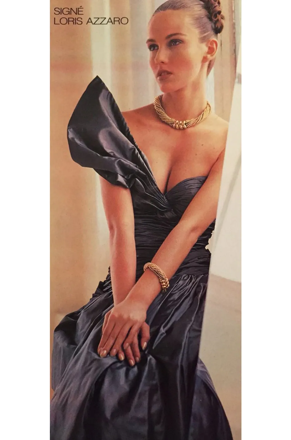 Dramatic 1987 Loris Azzaro Brilliant Red Strapless 'Flame' Dress w Flaring Skirts & Shoulder