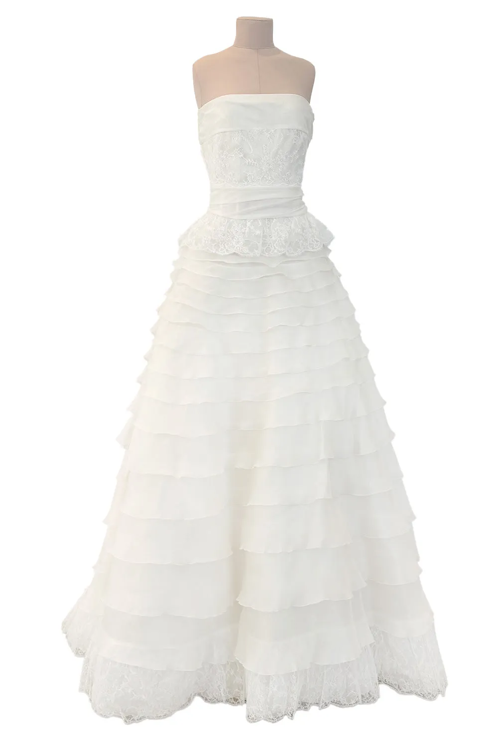 Dreamiest Spring 2008 Valentino Ivory Silk Organza Strapless Wedding Dress w Beaded Lace & Ruffle Skirt
