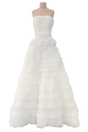 Dreamiest Spring 2008 Valentino Ivory Silk Organza Strapless Wedding Dress w Beaded Lace & Ruffle Skirt