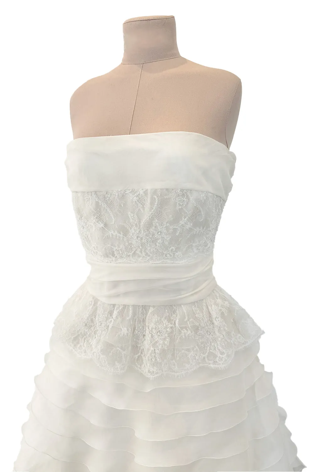Dreamiest Spring 2008 Valentino Ivory Silk Organza Strapless Wedding Dress w Beaded Lace & Ruffle Skirt