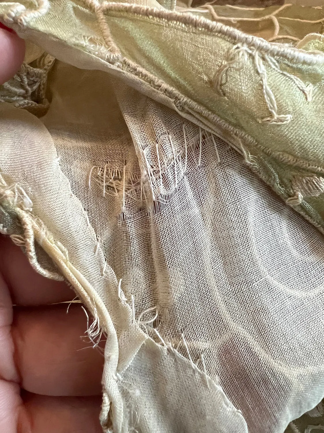 Early 1960s Carven Couture Pale Green Silk Organdy Embroidered Cut Out Dress