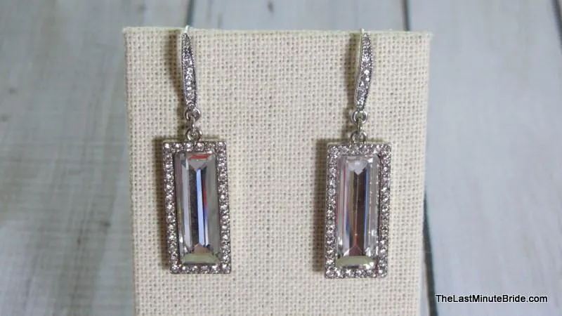 Emerald Cut Silver & Rhinestone Dangle Earrings - 556934