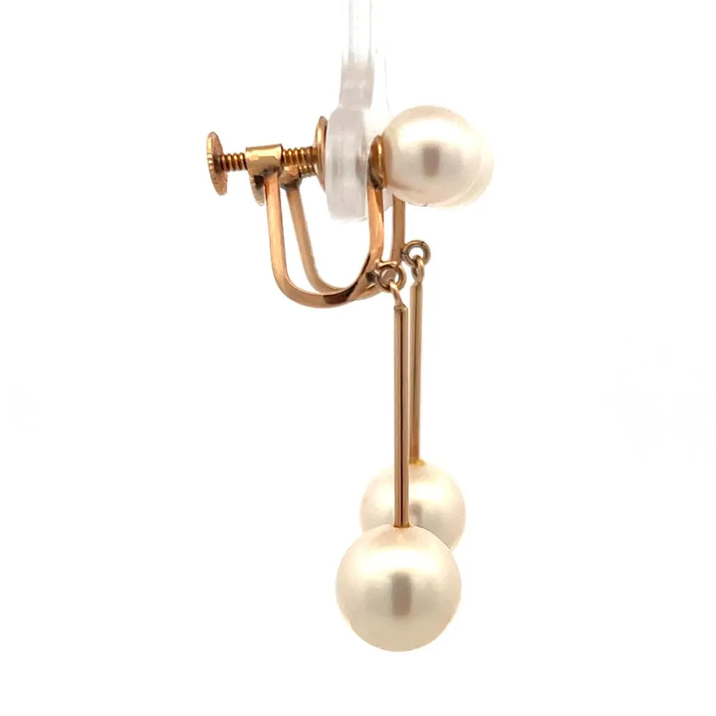Estate 14K Yellow Gold Cultured Pearl Drop Earrings