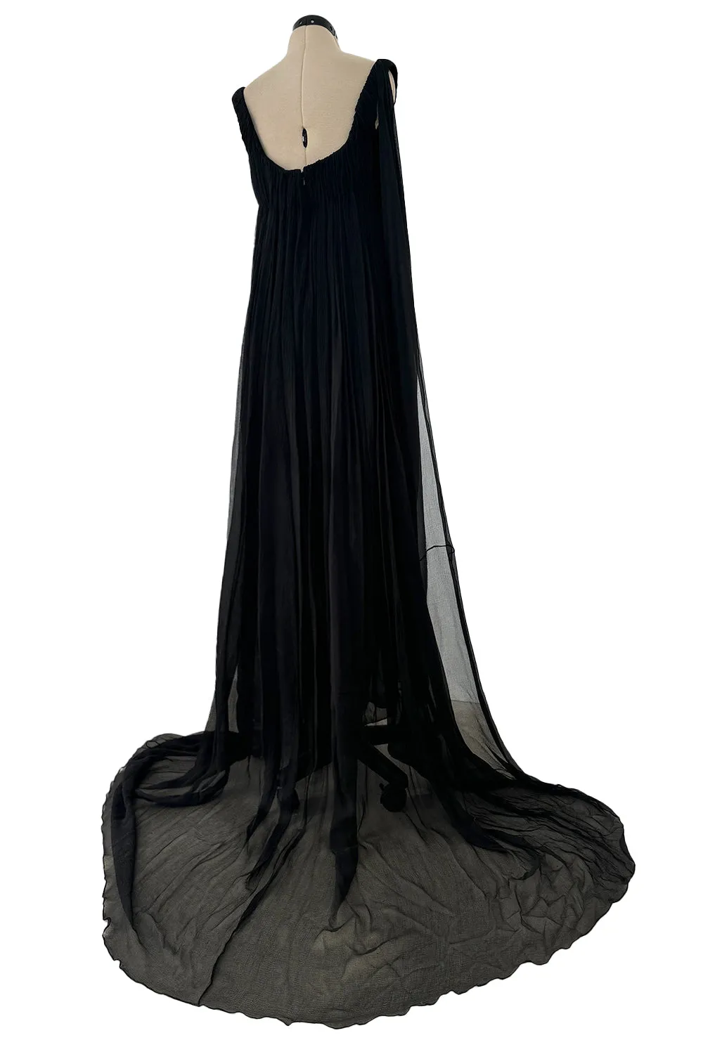 Extraordinary Fall 2008 Alexander McQueen 'The Girl Who Lived in the Tree' Black Silk Chiffon Trained Corset Dress