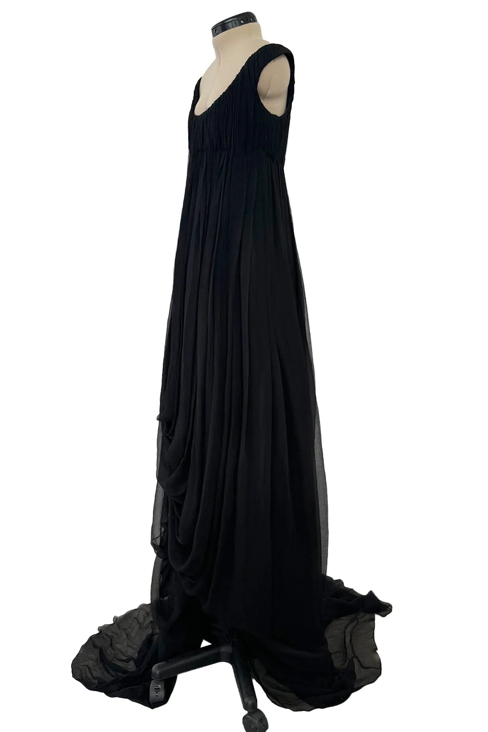 Extraordinary Fall 2008 Alexander McQueen 'The Girl Who Lived in the Tree' Black Silk Chiffon Trained Corset Dress