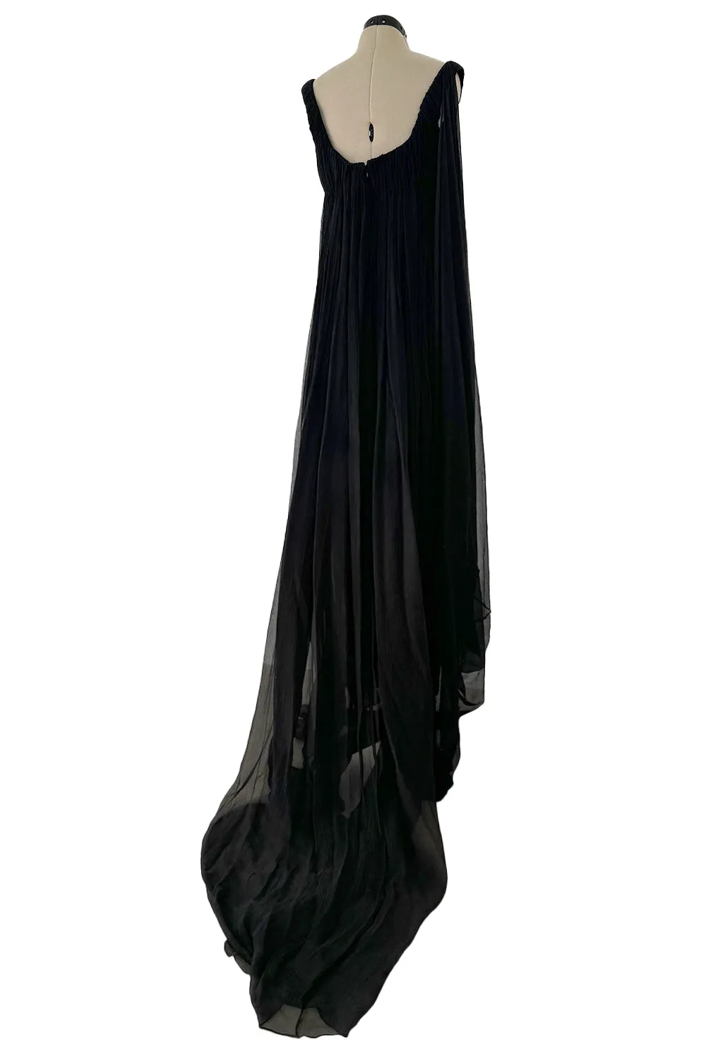 Extraordinary Fall 2008 Alexander McQueen 'The Girl Who Lived in the Tree' Black Silk Chiffon Trained Corset Dress
