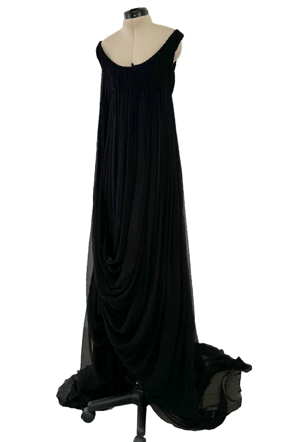 Extraordinary Fall 2008 Alexander McQueen 'The Girl Who Lived in the Tree' Black Silk Chiffon Trained Corset Dress