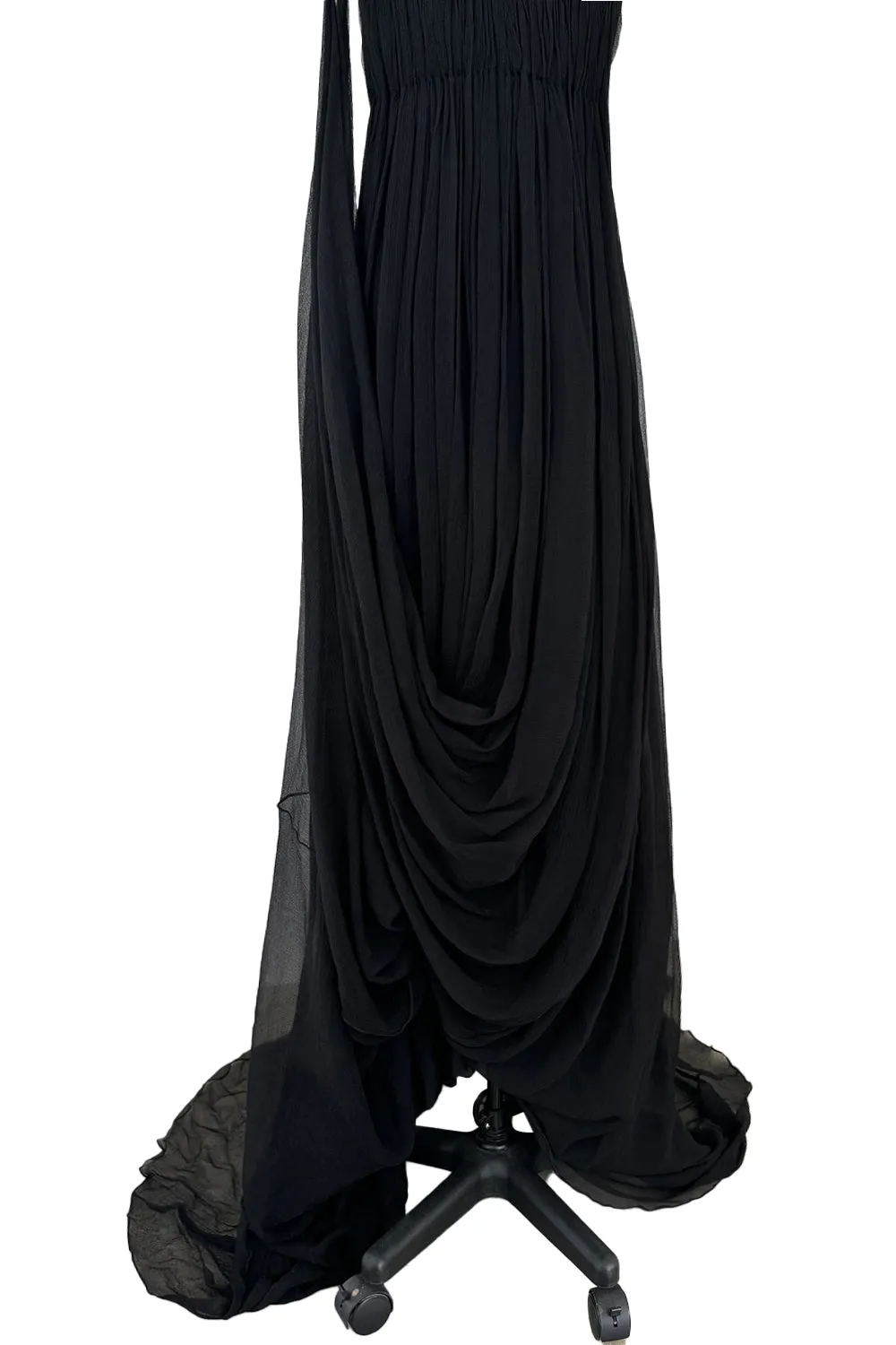 Extraordinary Fall 2008 Alexander McQueen 'The Girl Who Lived in the Tree' Black Silk Chiffon Trained Corset Dress