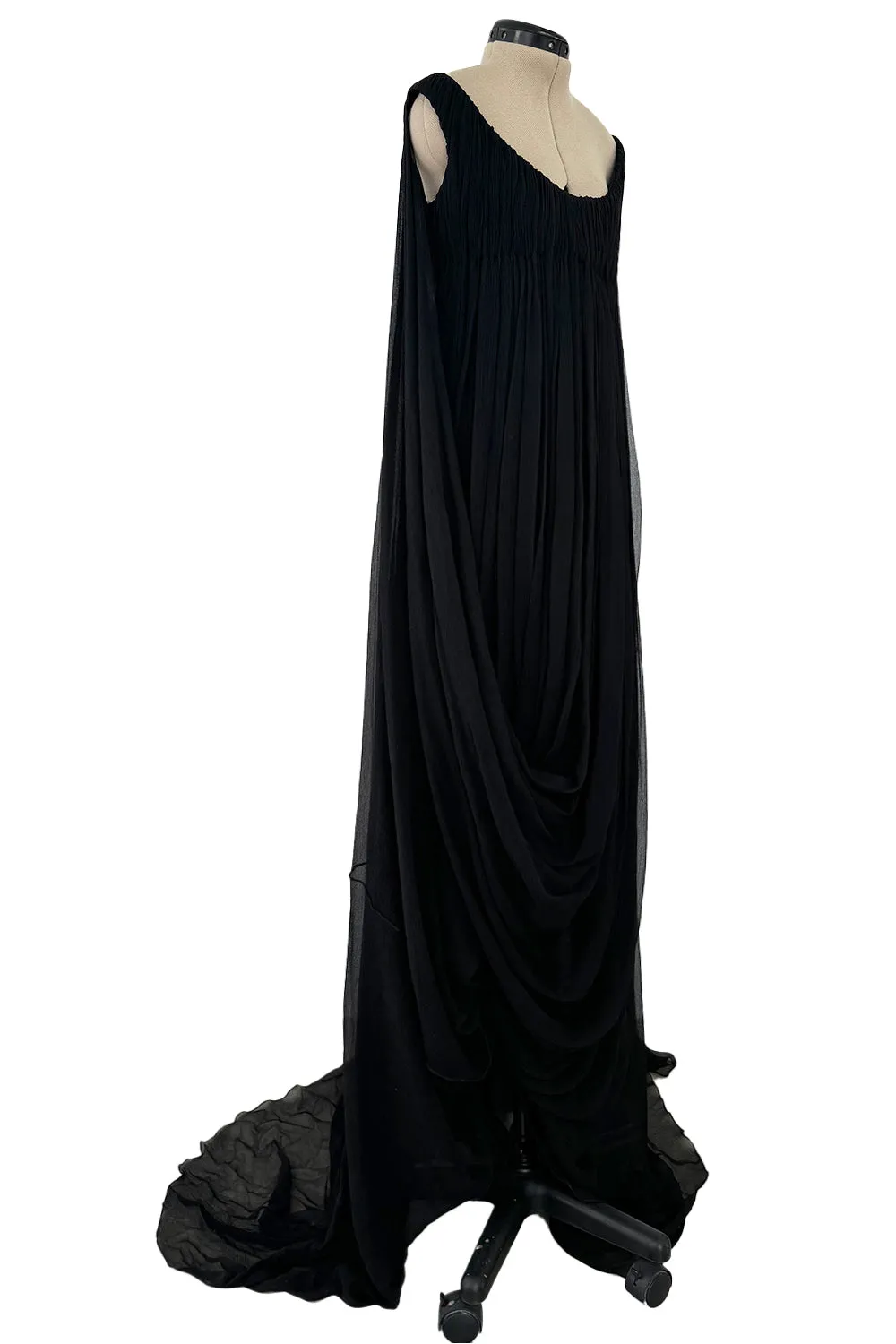 Extraordinary Fall 2008 Alexander McQueen 'The Girl Who Lived in the Tree' Black Silk Chiffon Trained Corset Dress