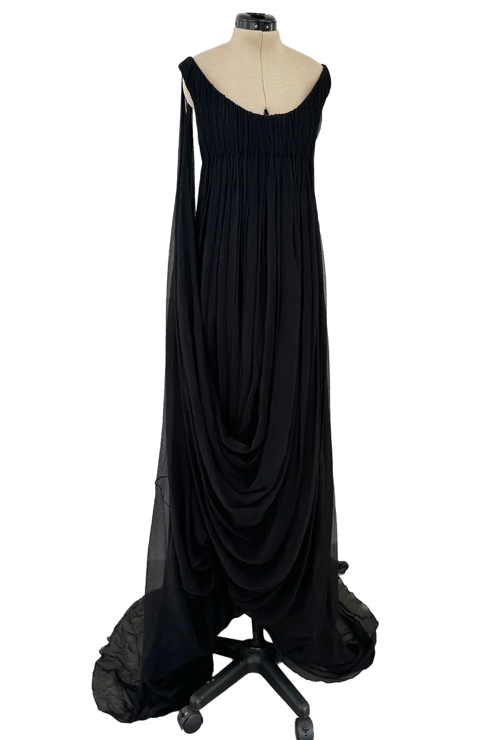 Extraordinary Fall 2008 Alexander McQueen 'The Girl Who Lived in the Tree' Black Silk Chiffon Trained Corset Dress