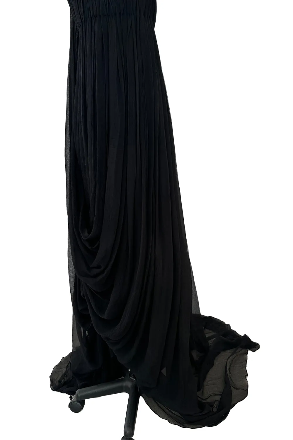 Extraordinary Fall 2008 Alexander McQueen 'The Girl Who Lived in the Tree' Black Silk Chiffon Trained Corset Dress