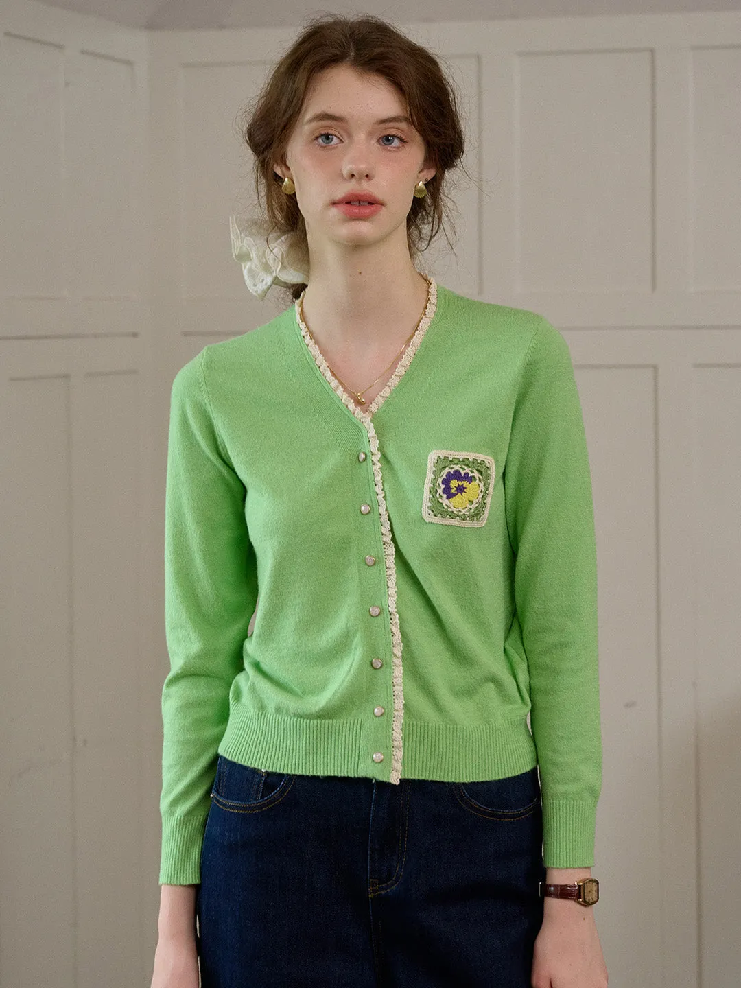 【Final Sale】Adalynn  V-Neck Lace Patchwork Lapel Brooch Decoration Blazers With Front Patch
