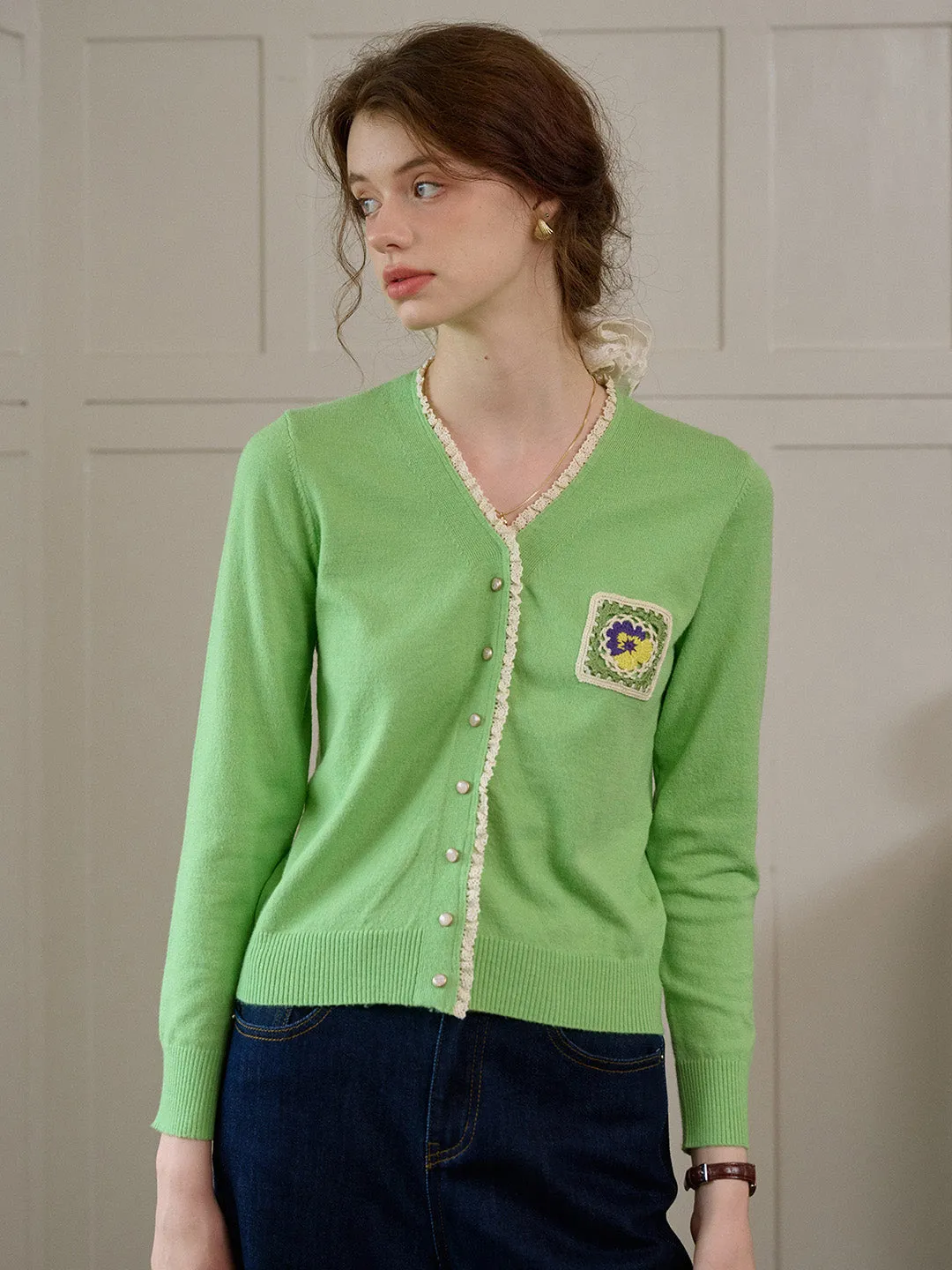 【Final Sale】Adalynn  V-Neck Lace Patchwork Lapel Brooch Decoration Blazers With Front Patch