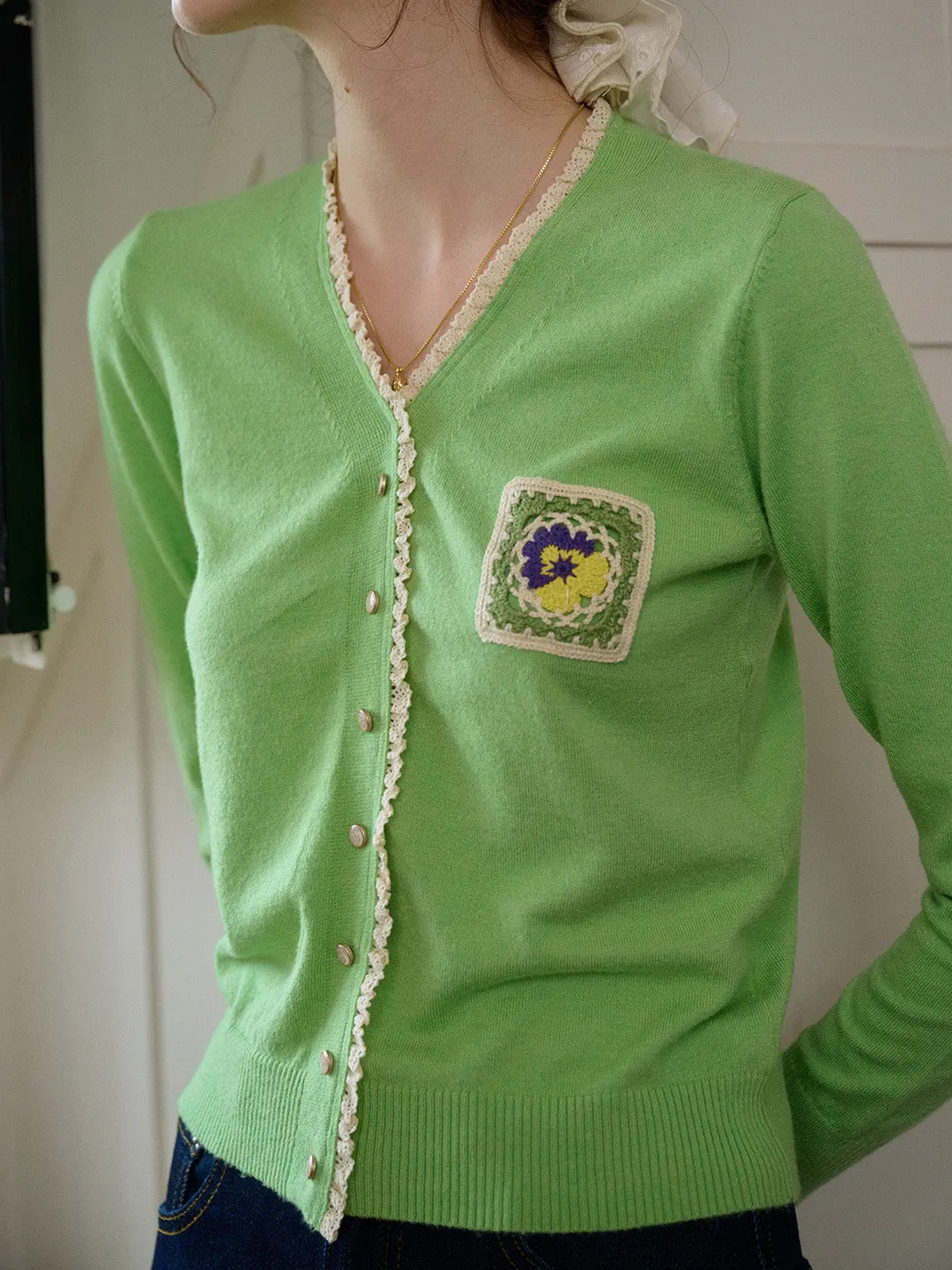 【Final Sale】Adalynn  V-Neck Lace Patchwork Lapel Brooch Decoration Blazers With Front Patch