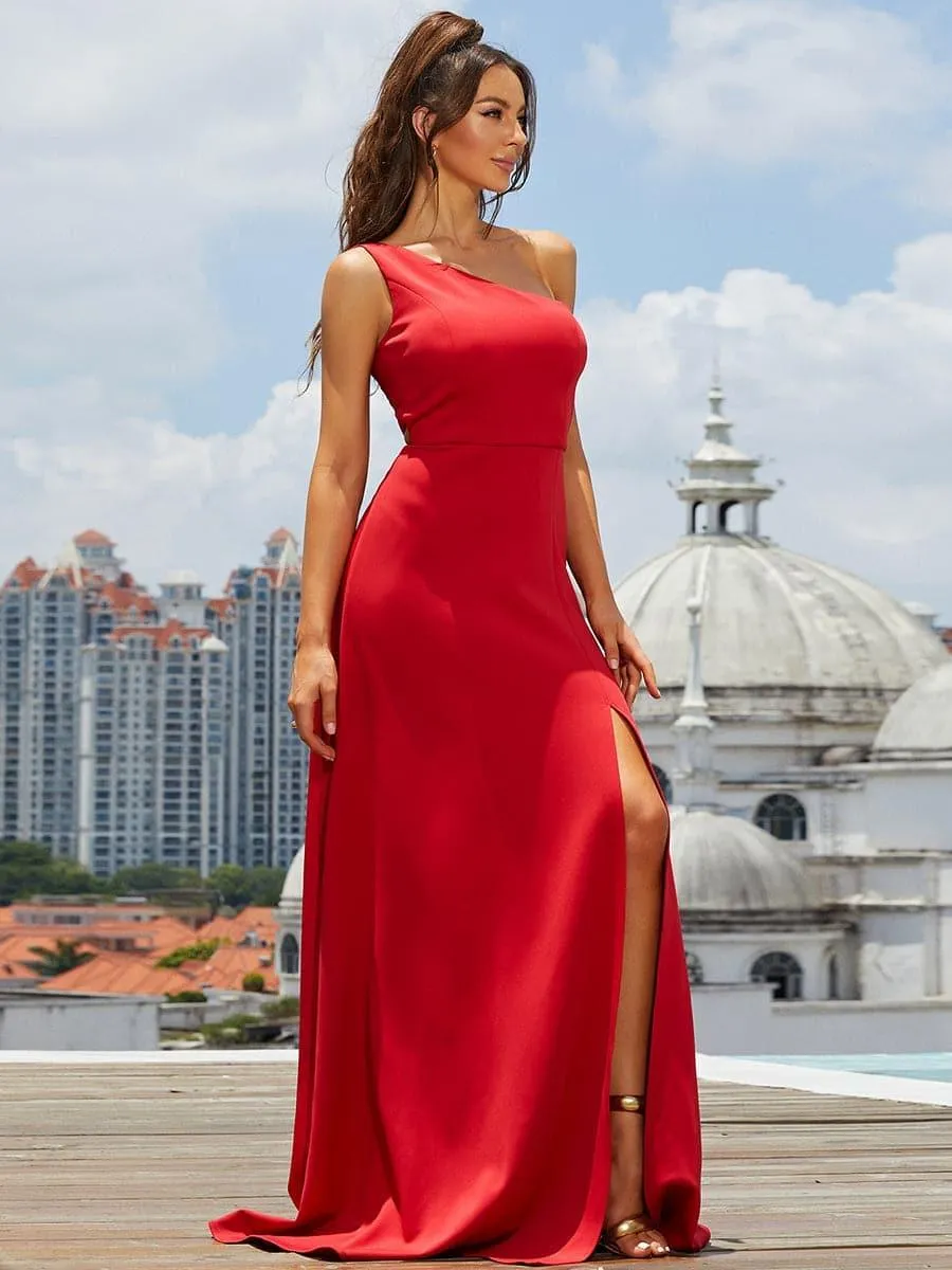 Formal One Shoulder Cutout A-Line Red Ball Gown XJ1759