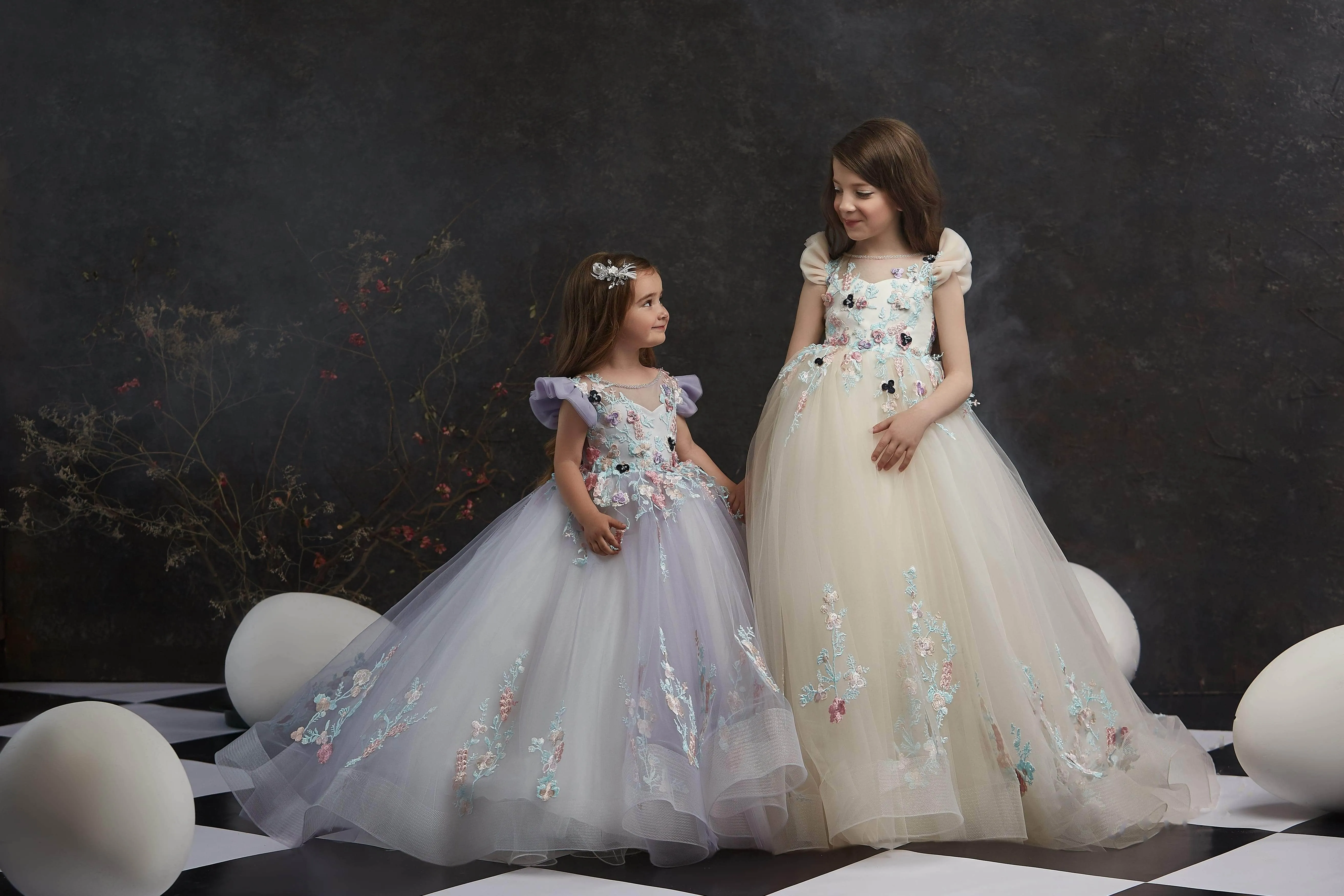 Girls Long Lavender Flower Girl Dress