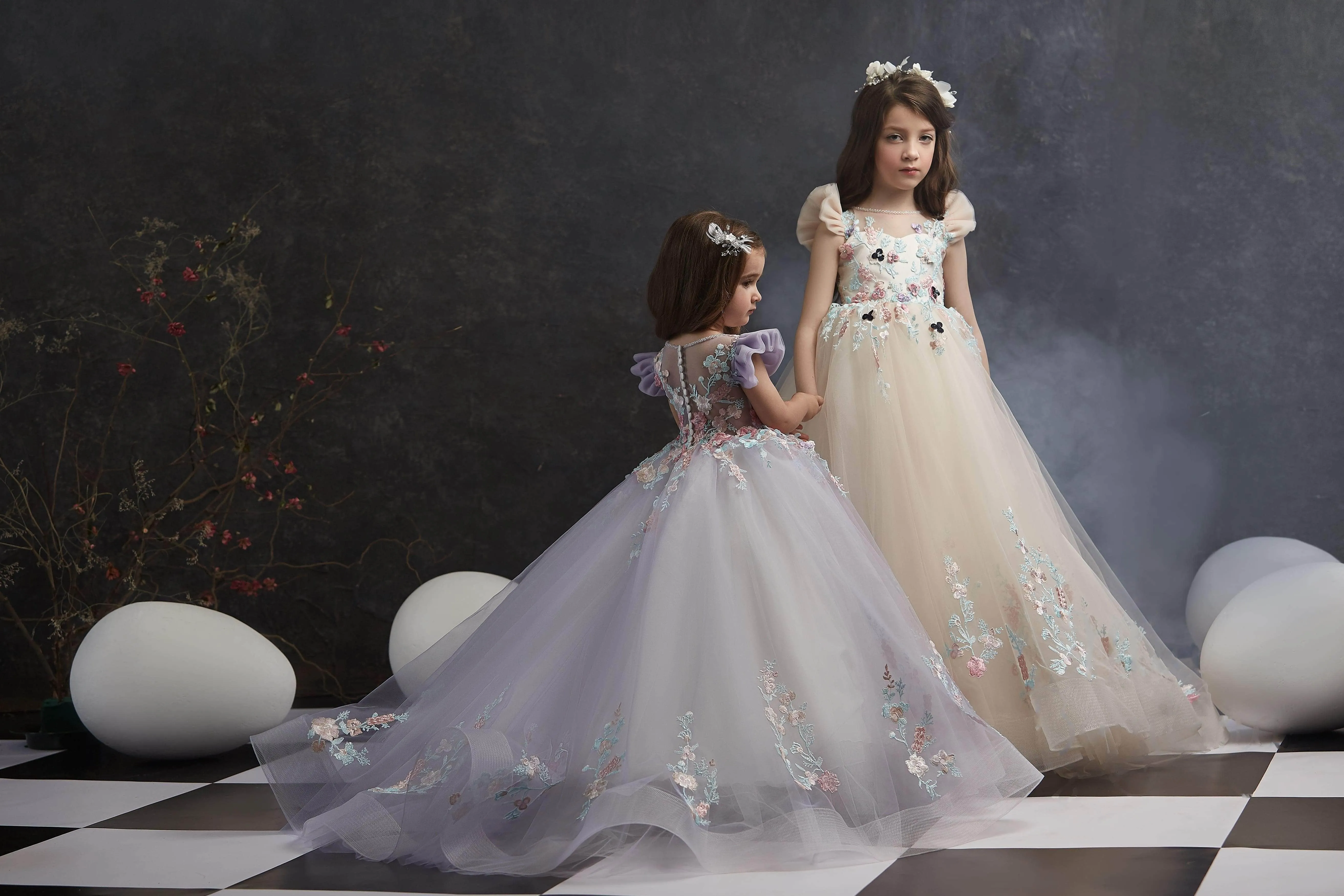 Girls Long Lavender Flower Girl Dress