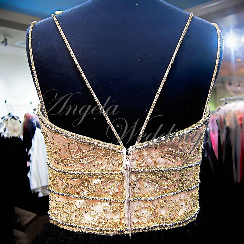 Gold Black Quinceanera Dresses 2018 Sexy Tulle Ball Gowns Real